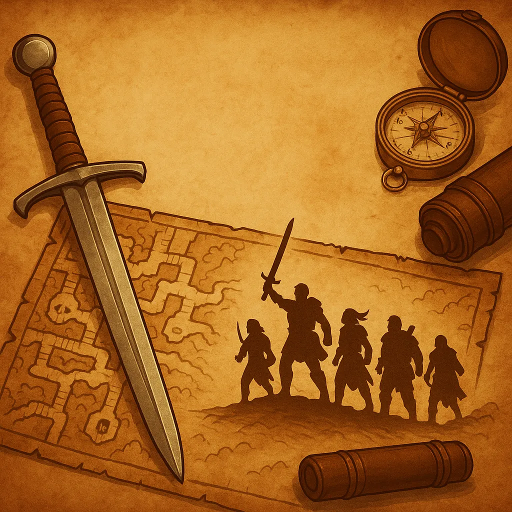 Collage of D&D campaign maps and character sheets